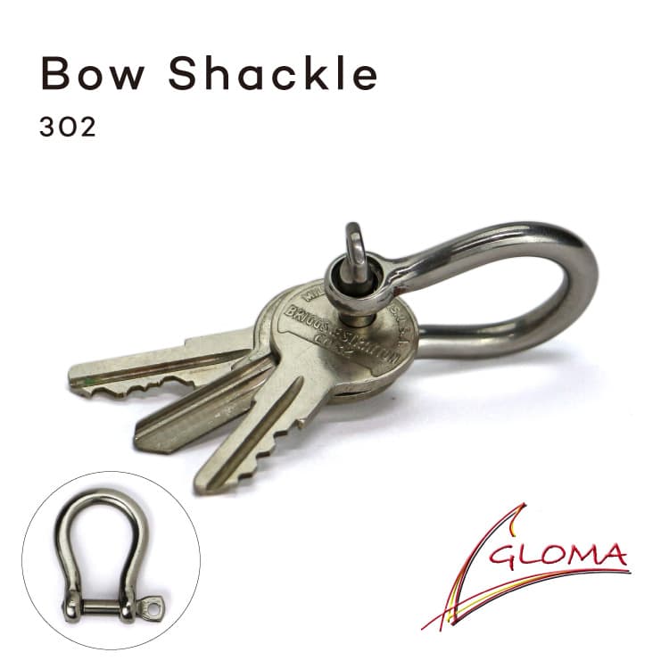 GLOMA Bow Shackle 302 バウシャックル302 ダブルリング付 スペイン ヨット マリン シンプル かっこいい かわいい 丈夫 耐久性 機能性 鍵 キーリング キーホルダー バッグ ツール フック メンズ 男性 ユニセックス ステンレススチール