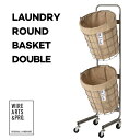 LAUNDRY ROUND BASKET DOUBLE with CASTER 25L/2BOX ラウンド ランドリーバスケット ランドリーグッズ 洗濯かご 洗濯 ランドリーストレージ ファブリックカバー 2段 組み立て キャスター付き 手洗いOK コンパクト シンプル おしゃれ