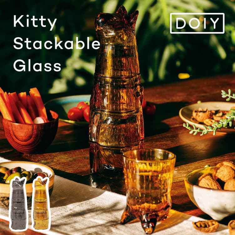 Kitty Stackable Glass キティ スタッキング グラス doiy ドーイ 4pcsセット ブラック ジンジャー 猫 ネコ キャット cat モチーフ デザイン コップ グラスセット ガラス かわいい おしゃれ レトロ 重ねて収納 プレゼント ギフト 贈り物 オブジェ 送料無料 DETAIL