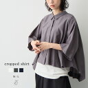 【最大50%OFFクーポン 21日9:59迄】ヘムライン クロップドシャツ レディース トップス ブラウス クロップド丈 ショート丈 半袖 五分袖 バックタック...