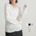 【最大20%OFFクーポン 21日9:59迄】シャーリングシアートップス ロンT シアー 透け感 シャーリング ギャザー Tシャツ 長袖 リサイクル レーヨン ...