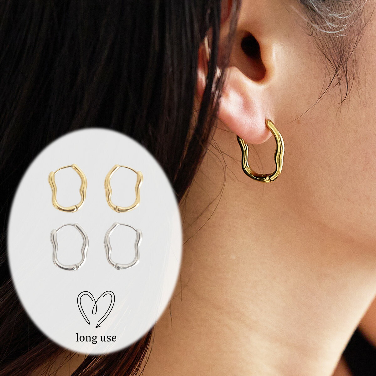 【マラソン 最大30％OFFクーポン 20日23:59迄】ひねり デザイン スクエア フープピアス サージカルステンレス さびにくい レディース ゴールド シルバー 両耳用 ステンレス サスティナブル シンプル プレゼント かわいい 大人 フリーサイズ for/c フォーシー 【メール便可】