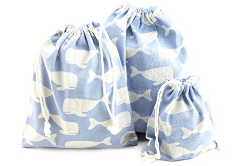 【送料無料】navire おしゃれ かわいい 巾着 袋 大 中 小 各2 6点セット コップ袋 体操着袋 旅行 学校 小物入れ 水色