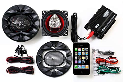 【送料無料】バイク用 バイク 爆音 オーディオ 10cm 10センチ 4インチ スピーカー スピーカーグリル 200W 赤 USA 防水 小型 アンプ 2チャンネル 300W USB 充電 ビックスクーター マグザム マジェスティ125 アドレスv125g 原付 ディオ ジョグ pcx125 フュージョン スカイ