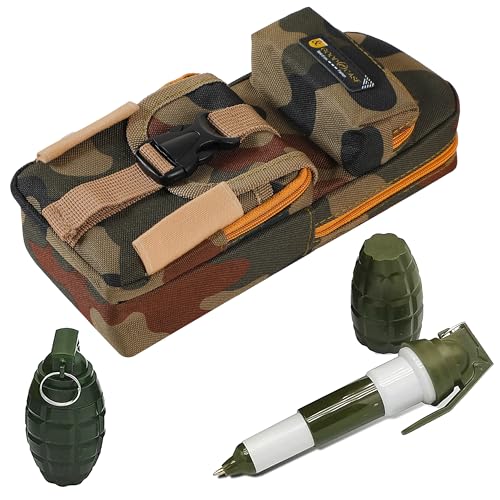 【送料無料】akindou 迷彩柄 ペンポーチ ペンケース 80本収納可能 大容量 サブポケット付き 手榴弾型の..