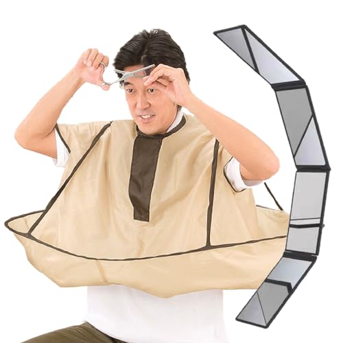 【送料無料】[CAWKAY] 散髪ケープ 四面鏡 セルフカットセット 後ろ髪 散髪マント ヘアーエプロン 防水..