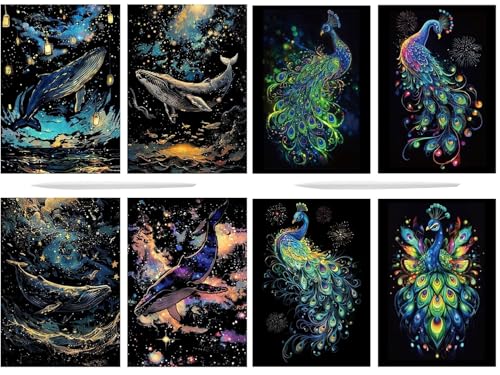 【送料無料】DIFEIUKI スクラッチアート 8枚セット A4サイズ 夜光 スクラッチアート 面白い塗り絵 削る..