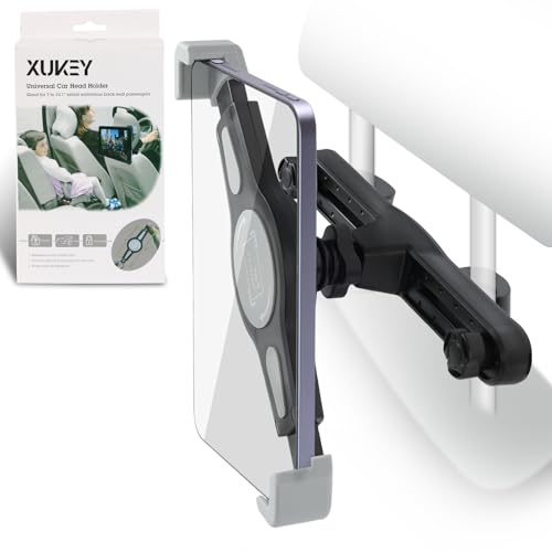 【送料無料】XUKEYタブレットホルダー 車載 後部座席&ヘッドレスト用 斜めコーナー固定式 ボタン 充電ポートに妨げなし7-11インチタブレット対応 モニターアーム 車 車中子供用 高安全性 縦横自由な回転 取付簡単 落下の心配なし