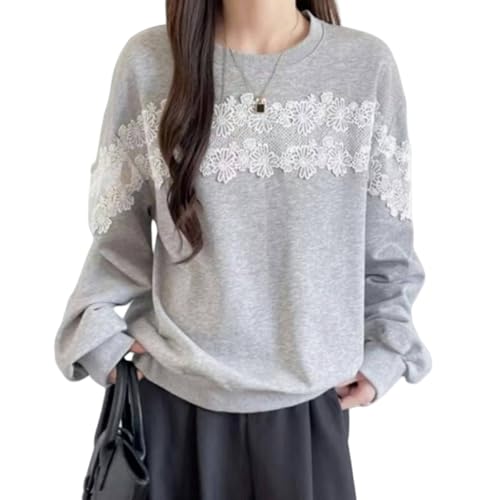 【送料無料】[Tiernyueth] レディース トレーナー ラウンドネック オーバーサイズ 長袖トップス 無地 ..