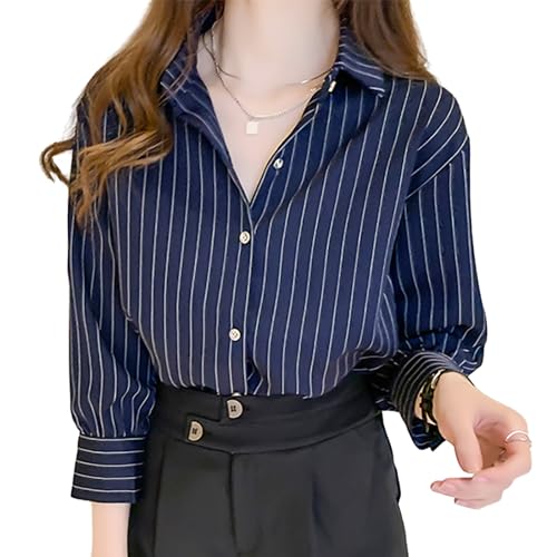 【送料無料】[Tiernyueth] ボーダー 長袖 ブラウス レディース ストライプ カッター シャツ 長袖 ワイ..