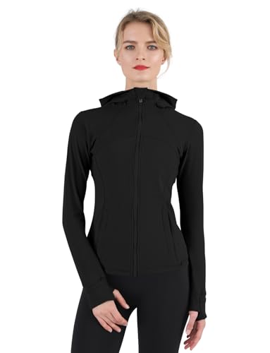 【送料無料】[CHAMWEY] レディース ランニング ジャケット 着痩せ - 防風 ハイネック 指穴付き 長袖 フード付き アウトドア スポーツ ウェア