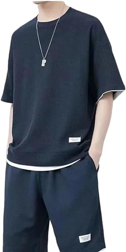 【送料無料】[SLOW＆MELLOW] セットアップ メンズ ワッフル 素材 上下セット Tシャツ ハーフパンツ レ..