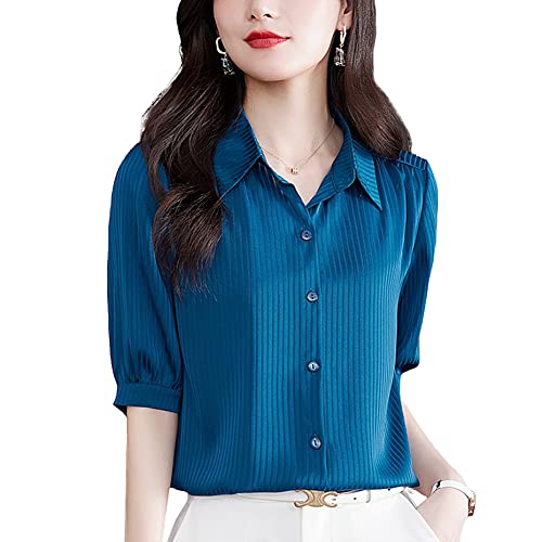 【送料無料】[Bolan　Verl] ストライプ オフィス シャツ ブラウス 五分袖 ワイシャツ レディース ノー..