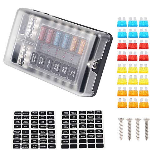 【送料無料】ADPOWヒューズボックス 12ウェイ ホルダー 防水防塵 LED警告ライト 回路保護ブロック ビュ..