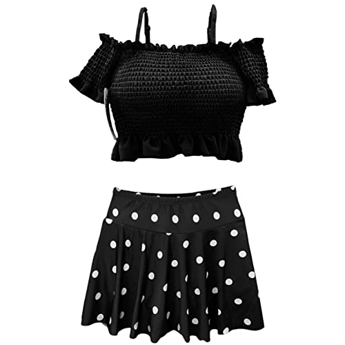 【送料無料】[Matreeglam] レディース 水着 タンキニ オフショル ビキニ パット付き 体型カバー セパレーツ フリル 可愛い おしゃれ 水玉スカート 大きいサイズ 露出控えめ 伸縮性 海 ビーチ 海水浴 プール 水陸両用