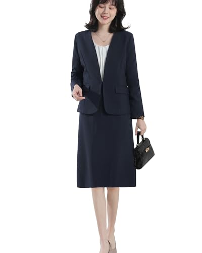 【送料無料】[Sueeya] スイーヤ スーツ レディース スカートスーツ 2点セット 洗える 長袖 セットアップ 着せ ノーカラージャケット タイトスカート 女性らしい 通勤 面接 ビジネス 入学式 卒業式