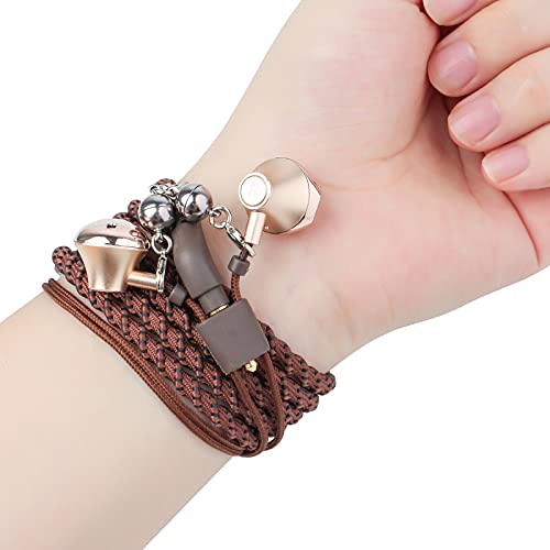 【送料無料】URIZONS 3.5mm有線イヤホン マイク付き 音量調節可能 滑り止め＆磁石付きデュアルデザイン 手首に巻いてブレスレットとして使用可能、絡まり防止＆防汚編み込みケーブル