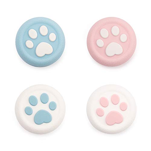 【送料無料】GeekShare PS4 /PS5/Switch Pro コントローラー コントローラー 保護カバー アシストキャップ 猫 肉球 かわいい (ピンクとブルー)