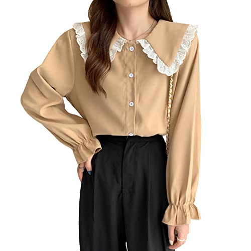 【送料無料】[xppe] ブラウス カウルネック レース フリル丸襟 パフスリーブ トップス シャツ レディー..