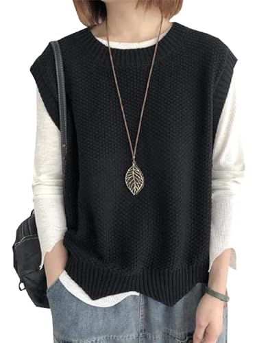 【送料無料】LIYURLTA ニットベスト レディース おしゃれ カジュアル ゆったり チョッキ トップス LIY62 (ブラック)