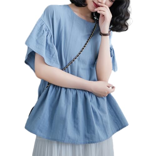 【送料無料】[ORWZDCO] シャツ レディース ブラウス トップス 半袖 丸首 カットソー フレアスリーブ 無..