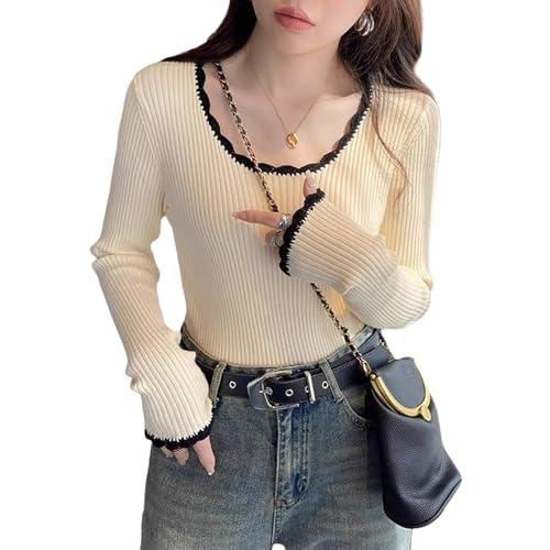 【送料無料】[MEME XTRA] レディース トップス プルオーバー セーター Uネック レース襟 レース 長袖 ..