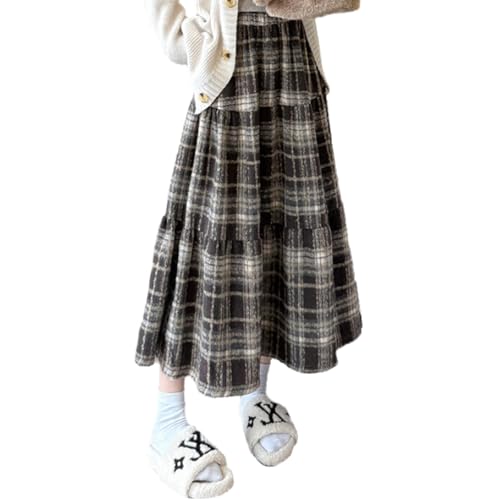【送料無料】Volen チェックスカート レディース 秋冬 ラシャスカート チェック柄 ハイウエスト ケーキスカート Aライン 体型カバー 着痩せ ゆったり きれいめ