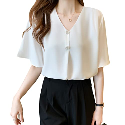 【送料無料】[MEME XTRA] ブラウス レディース 半袖 トップス フレア袖 Vネック プルオーバー 快適 シ..