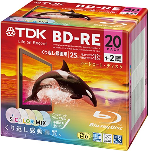 【送料無料】TDK 録画用ブルーレイディスク ハードコート仕様 BD-RE 25GB 1-2倍速 5色カラーミックス ..