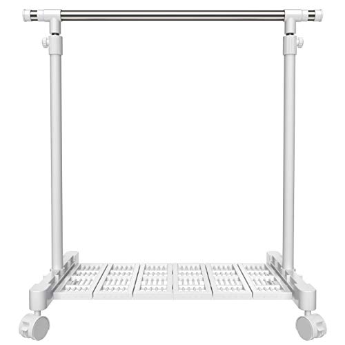 【送料無料】ハンガーラック シングル パイプハンガー 物干しラック パイプ直径29.44mm 頑丈 軽量 キャスター・棚付き 縦横伸縮 幅90~155×奥行43×高さ90~160cm 耐荷重50kg 2年品質 YJ-DC002