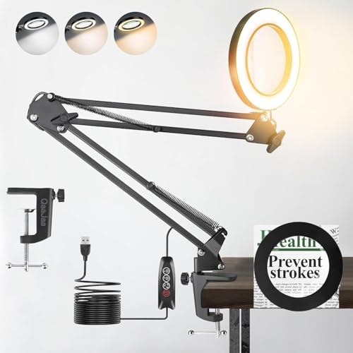 【送料無料】QaaJaa 拡大鏡 スタンド ライト付き led ルーペ スタンド 卓上ライト 5倍の倍率拡大鏡を搭..