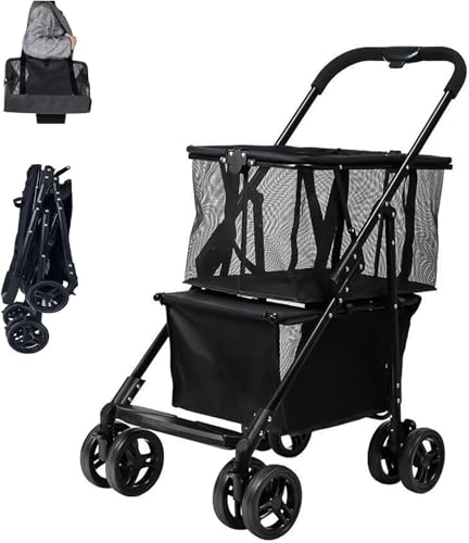 【送料無料】Hopeholic 買い物カート 折りたたみ ショッピングカート おしゃれ 4輪 ワンタッチ キャリーカート コンパクト 2段 大容量 ブレーキ付 キャリー 父の日 母の日 プレゼント