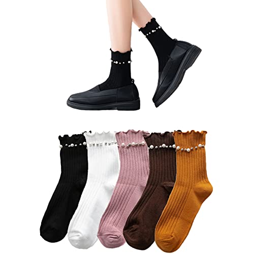 【送料無料】[FASELE] 靴下 ソックスレディース クルーソックス JK レース 花柄 制服 女の子 真珠 綿 ..