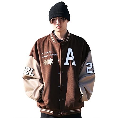 【送料無料】[NOLCCTN] スタジャン メンズ 長袖 ジャケット PU革袖 パッチワーク ヒップホップ ストリ..