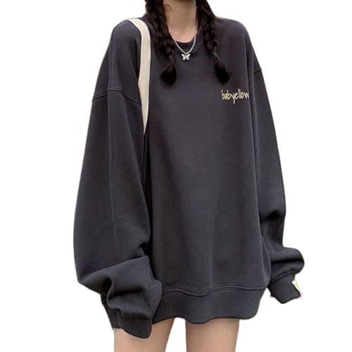 【送料無料】[Narebualo Cietupoop] レディース トレーナー ラウンドネック オーバーサイズ 長袖トップ..