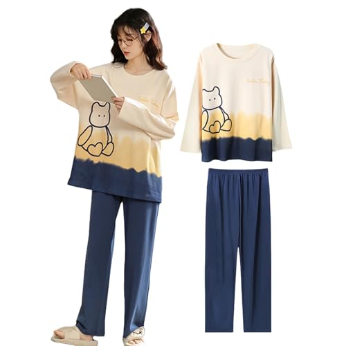 【送料無料】[Narebualo Cietupoop] パジャマ レディース クルーネック 上下セット長袖 花柄 ポケット かわいい ルームウェア スプライシングカラー ゆったり 薄手 柔らか 寝間着 肌触りよい カジュアル 脱着簡単 春夏秋冬