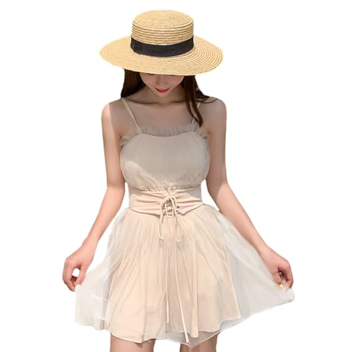 【送料無料】[Narebualo Cietupoop] レディース 水着ワンピース ドレス 無地 日焼け防止 腰シンチベル..