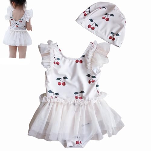 【送料無料】[VNGOLERRY] 女の子 水着 ワンピース ベビー キッズ スカート一体型ワンピース ガールズ さくらんぼ チュール プール スイムキャップ 速乾 海 温泉 旅行 水泳授業 90 100 110 120 130 スイムウェア
