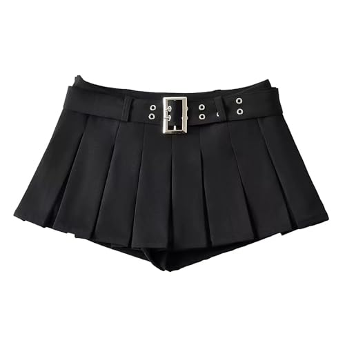 【送料無料】[syvent] 6色 ブラック プリーツ スカート ミニ丈 ハイウエスト ベルト付き ショートスカ..