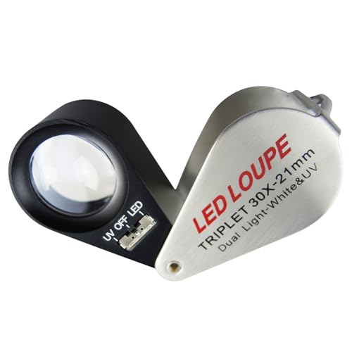 【送料無料】照明付き宝石用ルーペ 拡大鏡 30倍 ジュエリールーペ 折りたたみ式 ジュエリー拡大鏡 LED..