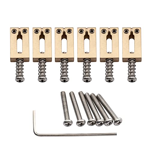 【送料無料】Musiclily Ultra 10.8mmピッチ ブラス ブロックサドル ストラト/テレキャスターエレキギター用 （6個セット）