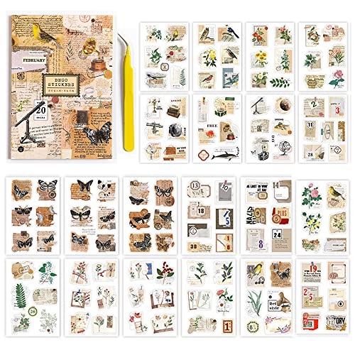 【送料無料】200枚カワイイスクラップブッキングDIY飾るステッカー，ヴィンテージ山風、惑星、キノコ、..