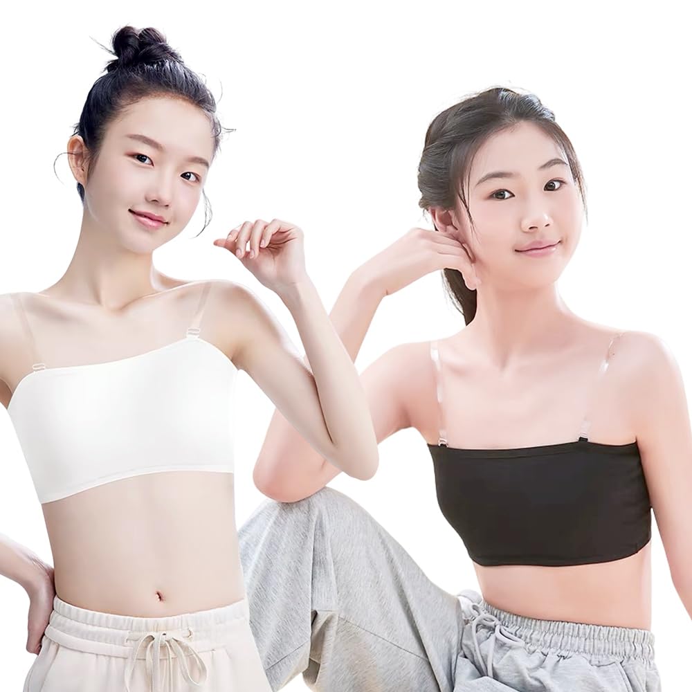 【送料無料】[ZGKULAEAOW] キッズ チューブトップ パッド付き 紐なし ストラップレス 女の子 ハーフトップ ジュニアブラ カップ付き ベアトップ ダンス衣装 下着 インナー 色：ベージュ、サイズ：M