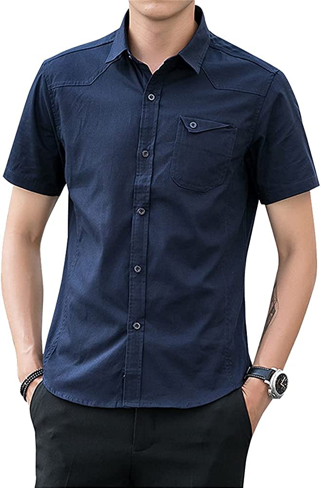 【送料無料】[foveitaa] 夏服 メンズ シャツ 半袖 吸汗速乾 汗染み防止 カジュアル シンプル オシャレ 快適 軽い 柔らかい かっこいい 白シャツ 色：#697：ネイビー、サイズ：3XL