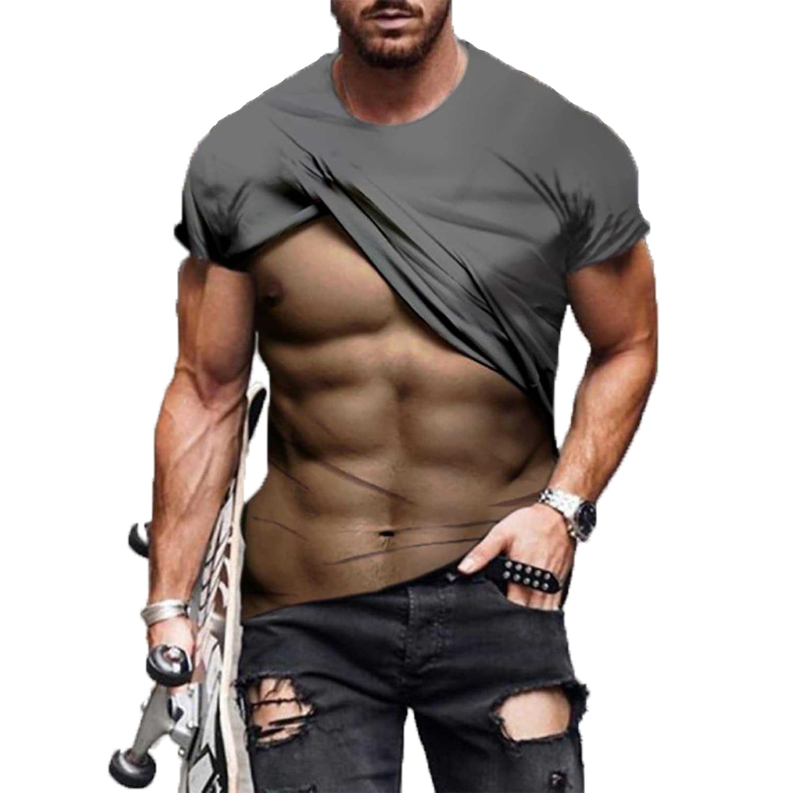 【送料無料】[Zleufirty] 筋肉tシャツ タトゥー 3Dプリント メンズ Tシャツ 半袖 おもしろtシャツシ マ..