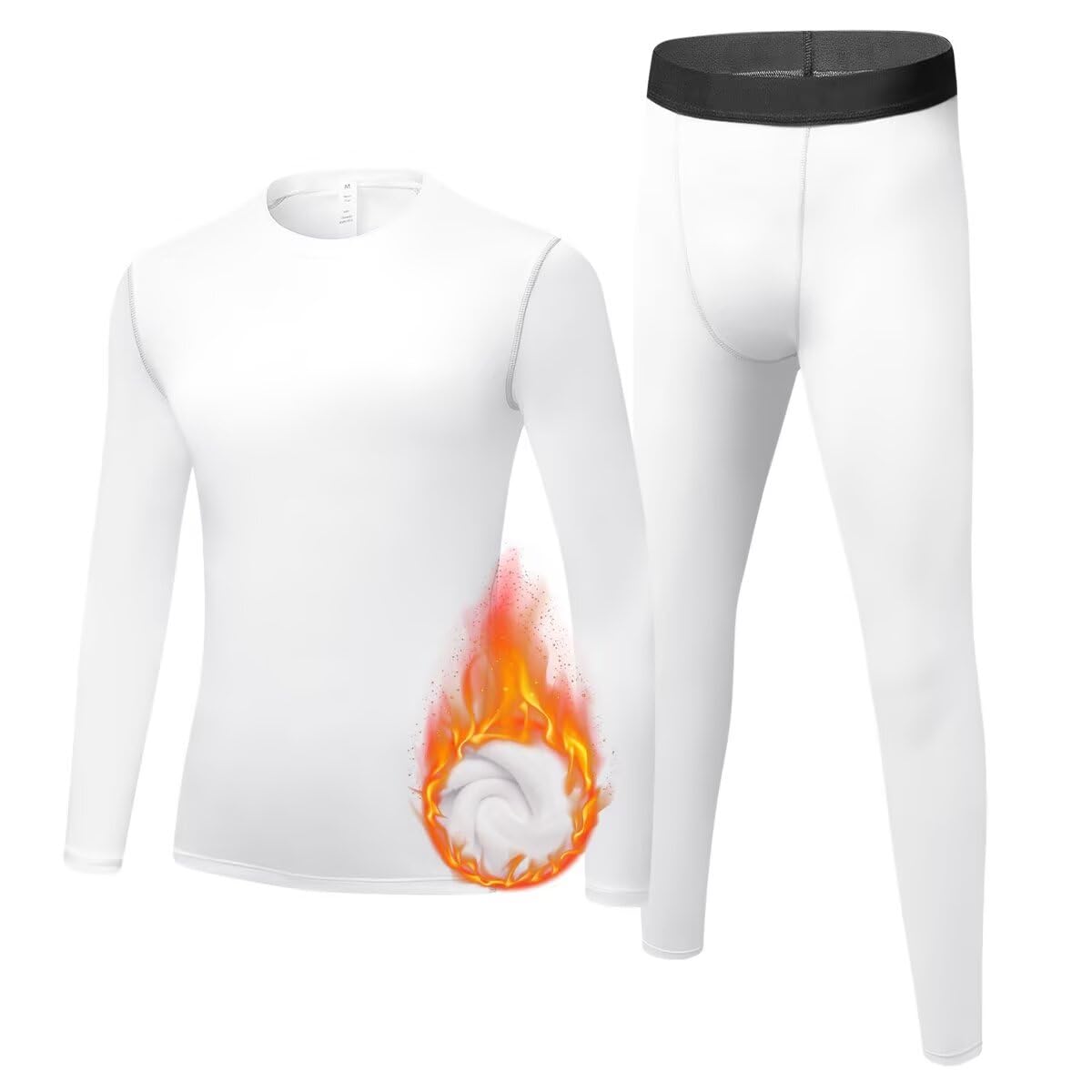 【送料無料】[Sillictor] スポーツインナー 上下セット キッズ 裏起毛 クルーネック コンプレッションウェア スポーツ アンダーシャツ + タイツ [防寒保温・通気速乾] ジュニア 野球 サッカー スキー トレーニング インナーウェア 色：ホワイト、サイズ：140