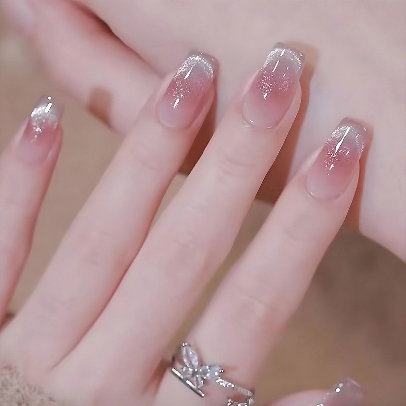 【送料無料】FINGOOO ネイルチップ マグネットタイプ 24枚入り 両面テープ付き 付け爪 つけ爪 ラウンドチップ ジェルネイル キラキラ シンプル 可愛い...