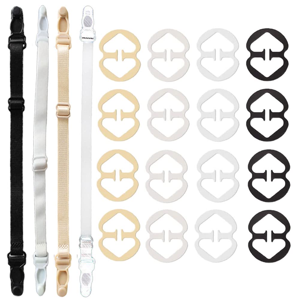 【送料無料】Forahome ランジェリーストラップ 調節可能 ブラクリップ 【ブラストラップ4本 &ブラクリップ16枚】 ブラストッパー 肩ひも ずれ 防止 撫で肩 ブラストッパー 肩ひも アジャスター 肩紐 落ち防止 使い簡単 よい弾性 一人で着脱可能 両端ボンタン固定タイプ (ホワ