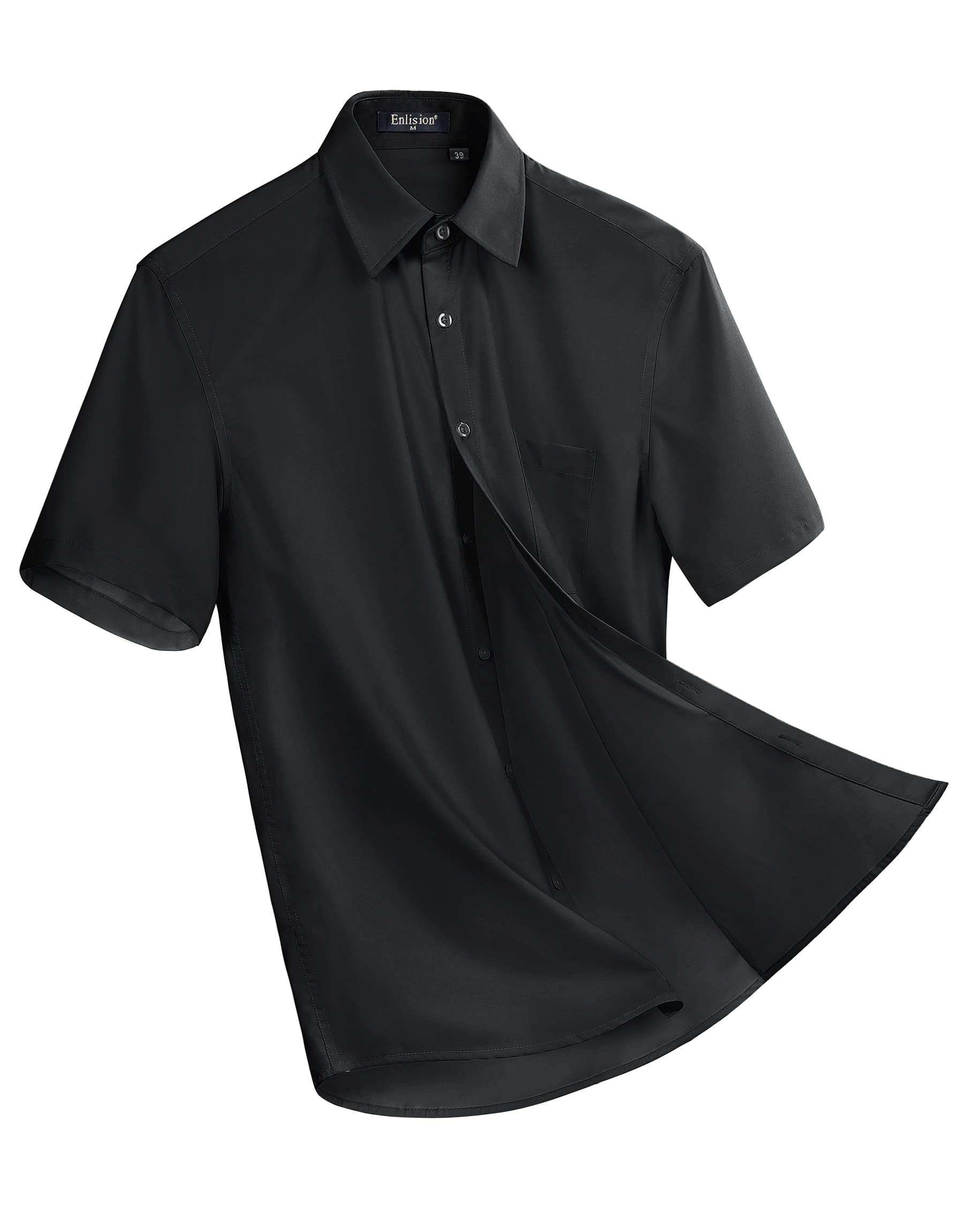 【送料無料】[Enlision]ワイシャツ 半袖 メンズ ノーアイロン 黒 yシャツ 形状記憶 ストレッチ ビジネス フォーマル 冠婚葬祭 男性ブランド シャツ ブラック 学生制服 L 首回り41cm
