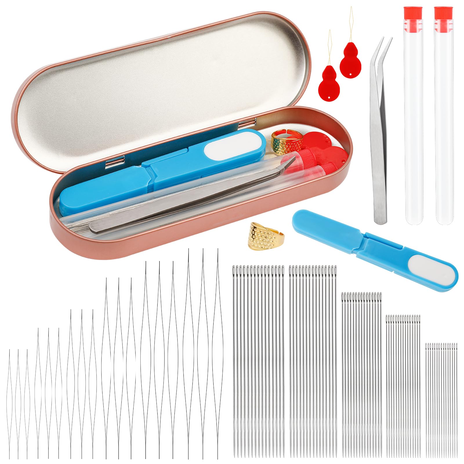 【送料無料】RMTIME ビーズ針100本セット ロングストレートビーズ糸針75本 ビッグアイビーズ ...